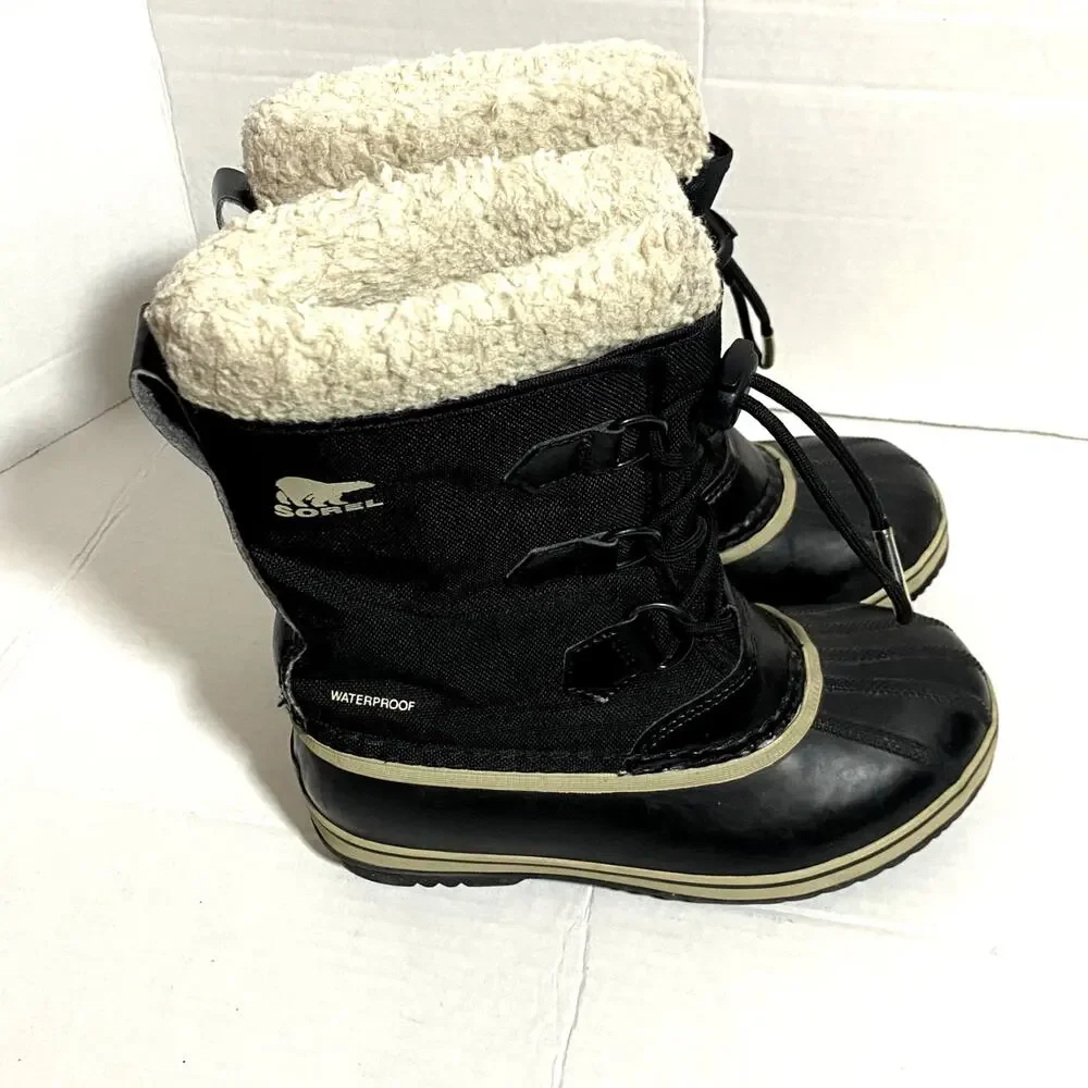 Sorel Yoot Pac Kids Winter Boots Black White Duck Boot Snow Boot Sz 3 Big Kid